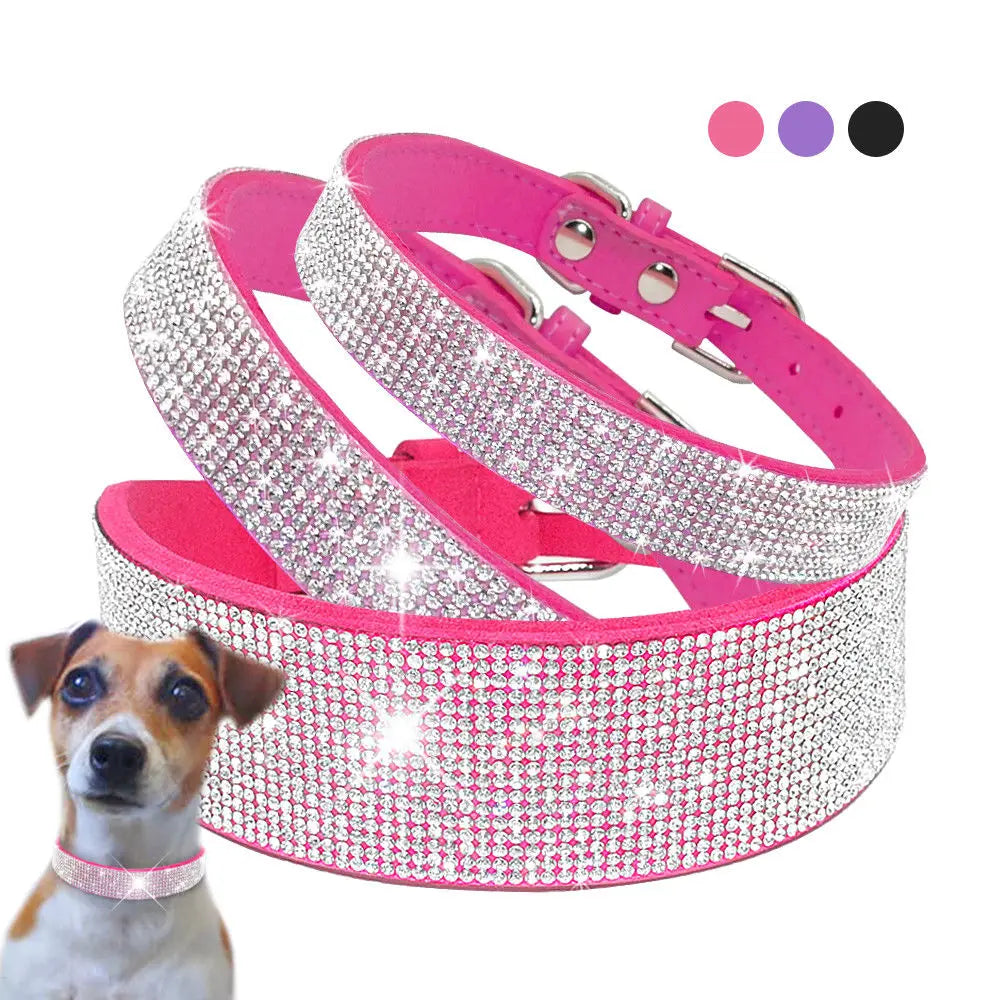 Bling Rhinestone Dog Cat Collars Leather Pet Puppy Kitten Collar Walk Leash Lead For Small Medium Dogs Cats Chihuahua Pug Yorkie