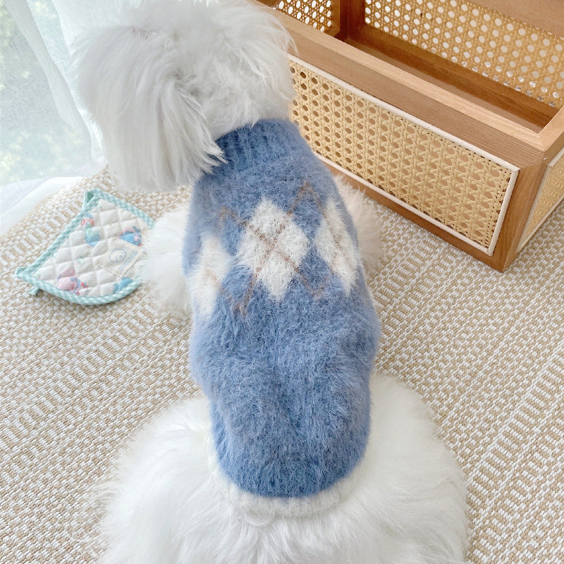 Pet Plush Sweater Pet Diamond Plaid Sweater Little Dog Senior Clothing Autumn and Winter Dog Coat Dog Clothes for Small Dogs