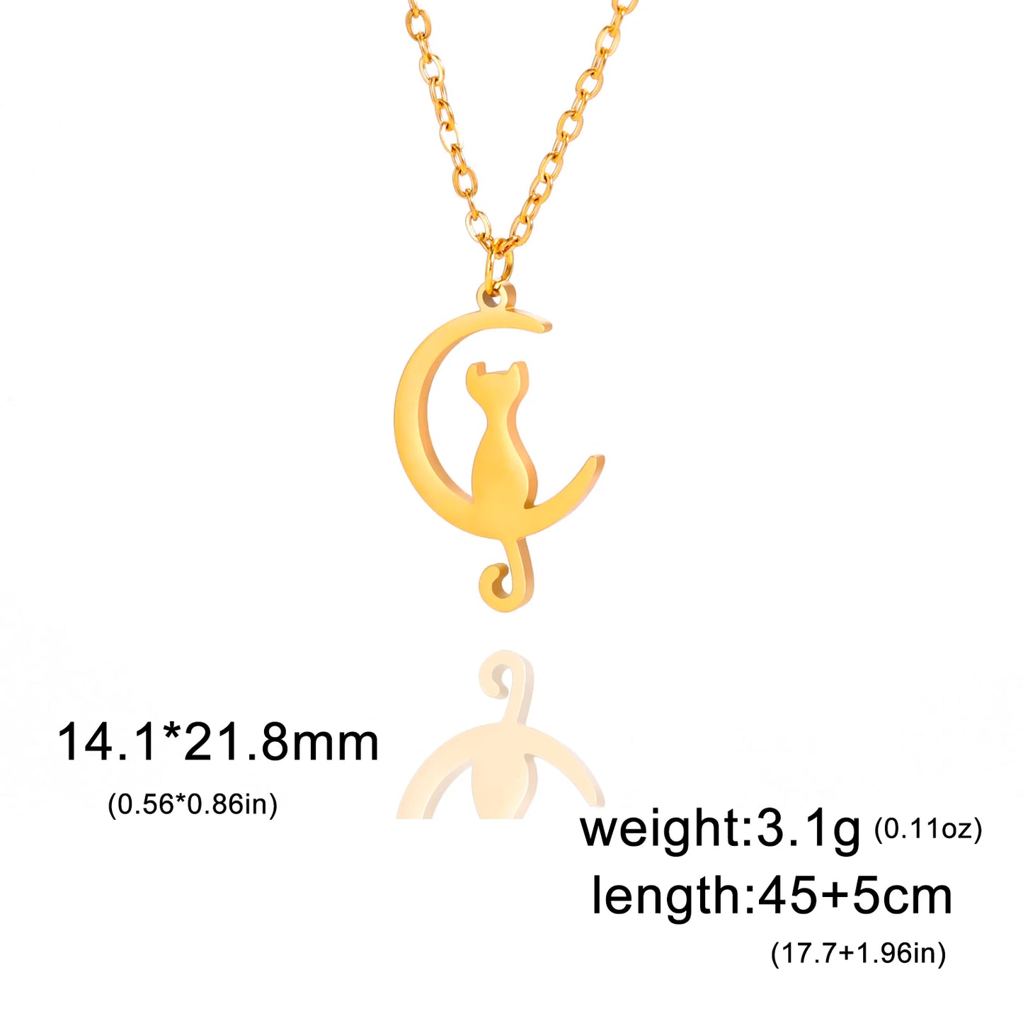 Cazador Stainless Steel Cute Animal Crescent Moon Cat Pendant Necklace Women Girl Kitten Neck Chain Choker Jewelry Birthday Gift