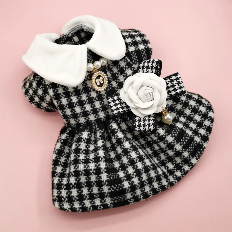 Autumn Winter Christmas Dog Dress Cute Flower Dog Clothes Red Plaid Dress Cat Pet Clothing Coat Dog Dresses for Small Dogs