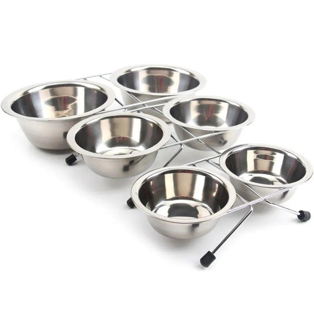 Dog Cat Bowl Stainless Steel Pet Dogs Cat Double Bowls Durable Iron Stand Food Water Dishes Anti Slip Puppy Feeder Pet Supplies