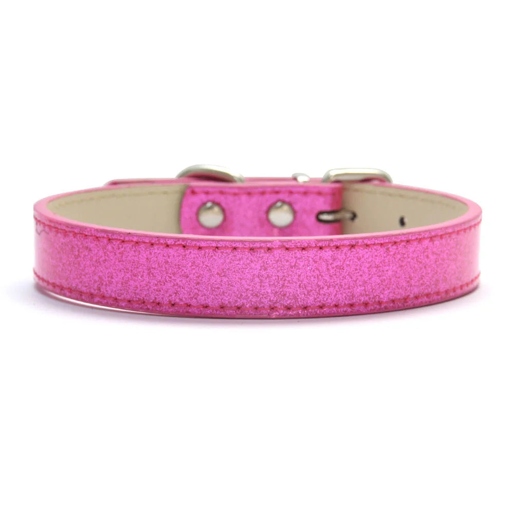 Bling Leather Dog Cat Collar Glitter Material Puppy Neck Strap Collars For Small Medium Large Dogs Accessories Red Pink XS-3XL