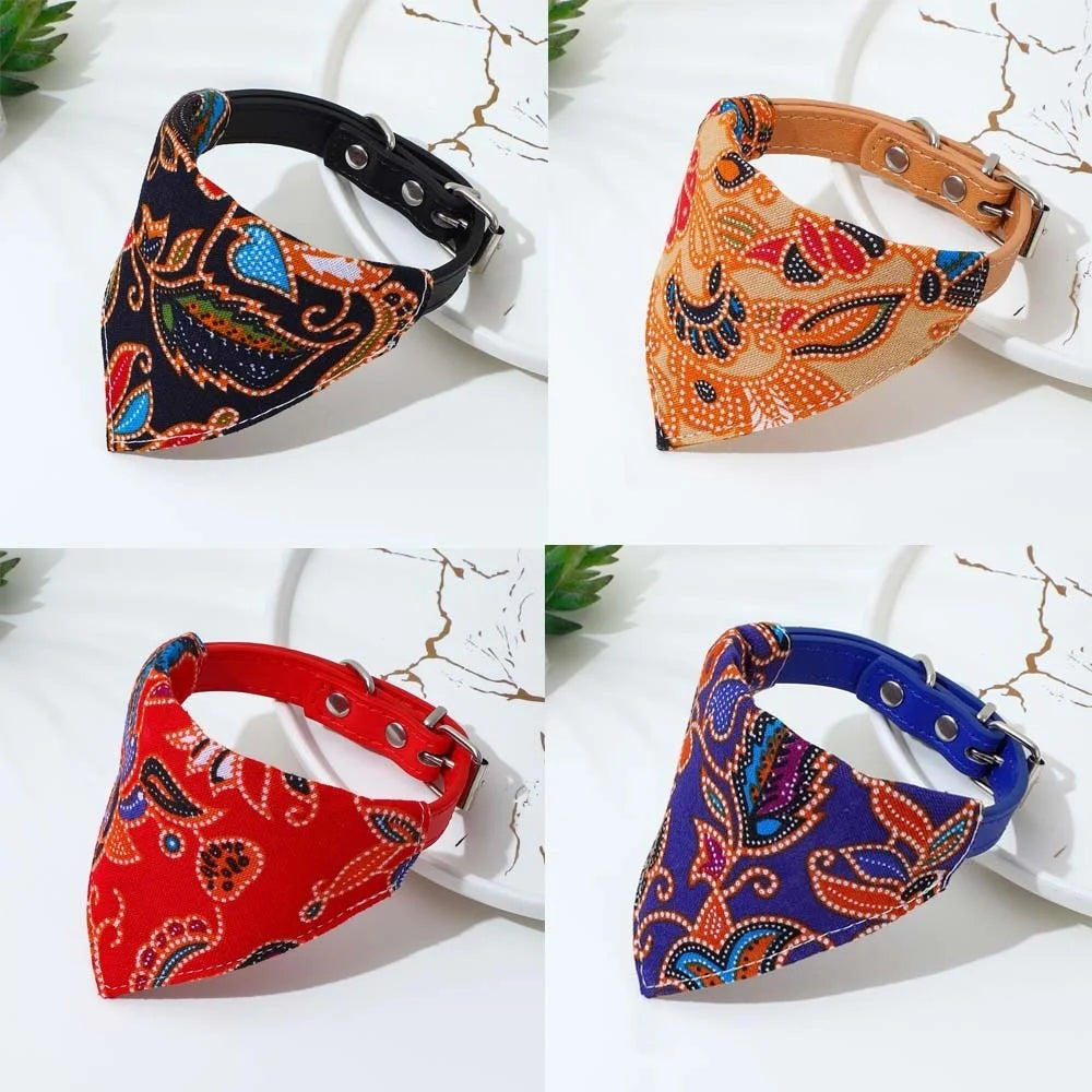 Adjustable Pets Banbana Collar PU Neck Scarf With Printed for Small Medium Large Dogs Cat Puppy Accessories Triangle Scarf XS-L