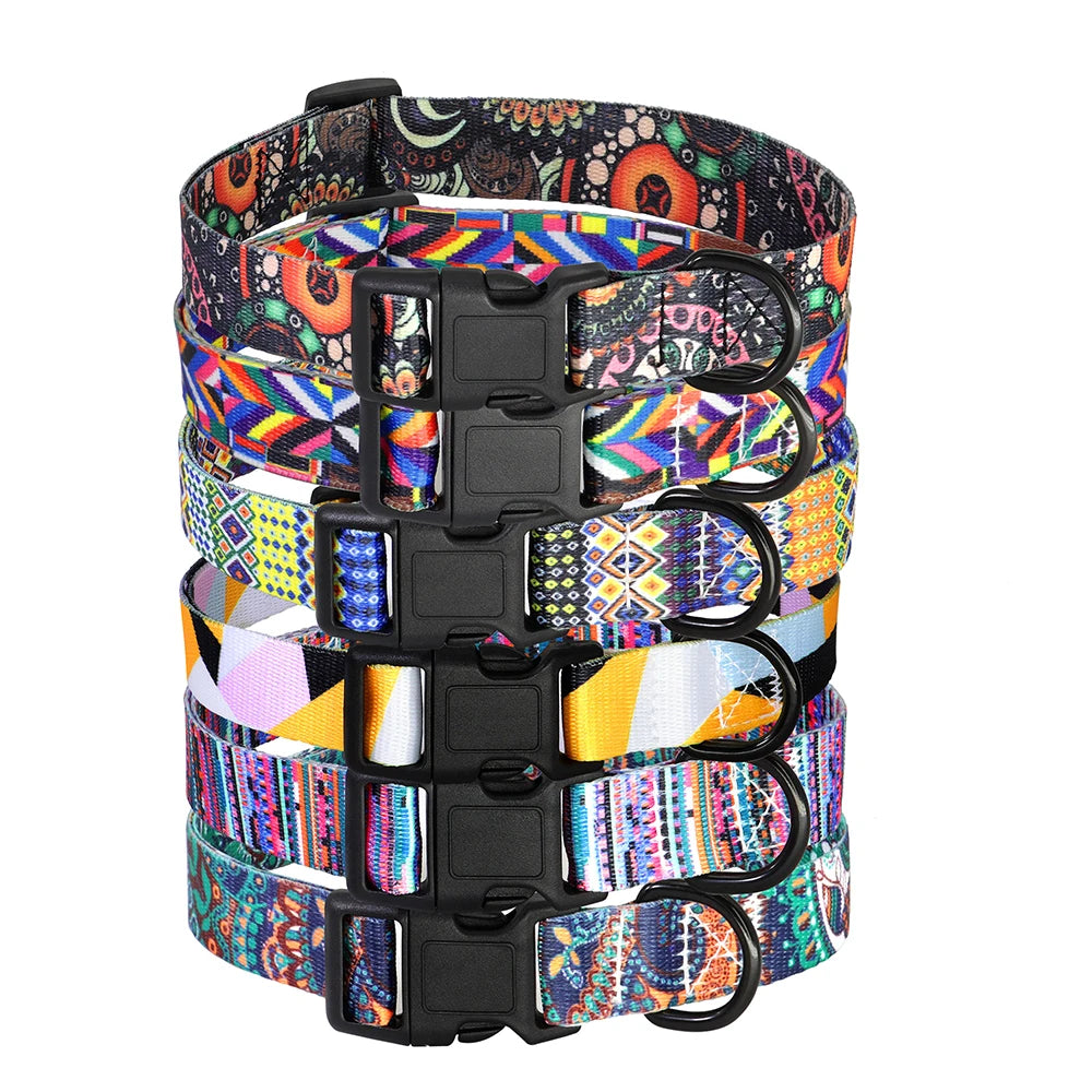 20 Styles Nylon Dog Collar Bohemian Floral Pet Collars Fashion Printed National Style Puppy Chihuahua Pug Collar Dog Accessories