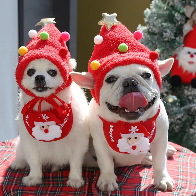 Dog Cat Christmas Hat Pets Clothes Bibs Puppy Cap Costume Accessories Xmas Home Decoration 2024 New Year Gift Bandana