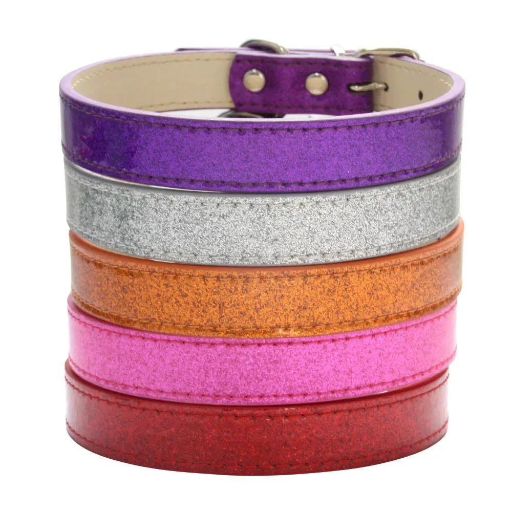 Bling Leather Dog Cat Collar Glitter Material Puppy Neck Strap Collars For Small Medium Large Dogs Accessories Red Pink XS-3XL