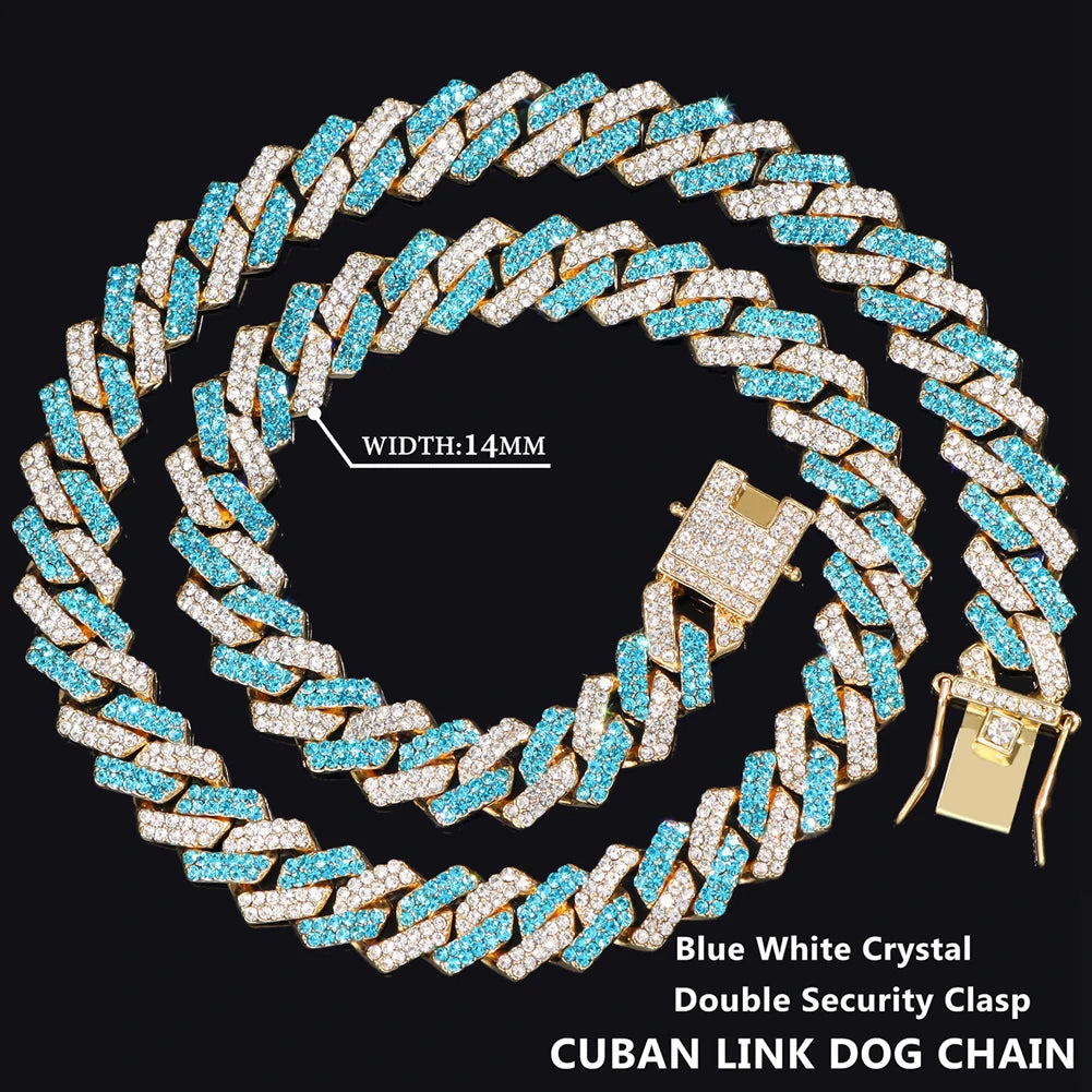 Dog Chain Diamond Cuban Link Chain With Design Secure Buckle Pet Cat Dogs Collar Necklaces Pet Items Accessories