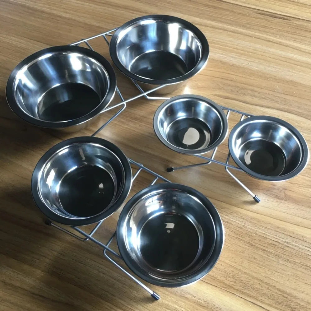 Dog Cat Bowl Stainless Steel Pet Dogs Cat Double Bowls Durable Iron Stand Food Water Dishes Anti Slip Puppy Feeder Pet Supplies