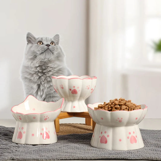 Cat Ceramic Food Bowl Elevated Pet Drinking Eating Feeders  Snack Water Bowls Set Cats Feeding Accessories