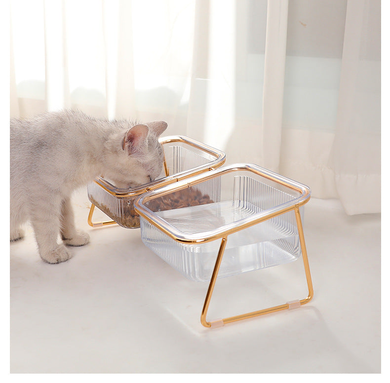 Cat Bowl Transparent High Foot Cat Bowl Oblique Mouth Protects Cervical Neck Drinking Cat Grain Bowl Dog Pet E Double Bowl