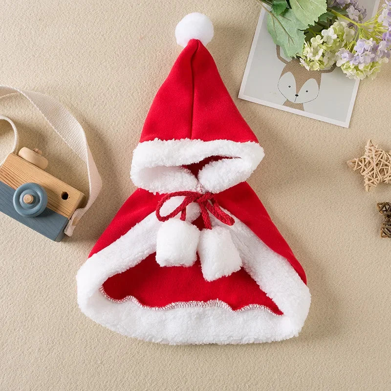 Funny Cat Christmas Costume Santa Cosplay Pet Christmas Cape Dress Up Clothes Warm Red Scarf Cloak With Hat Pet Accessories