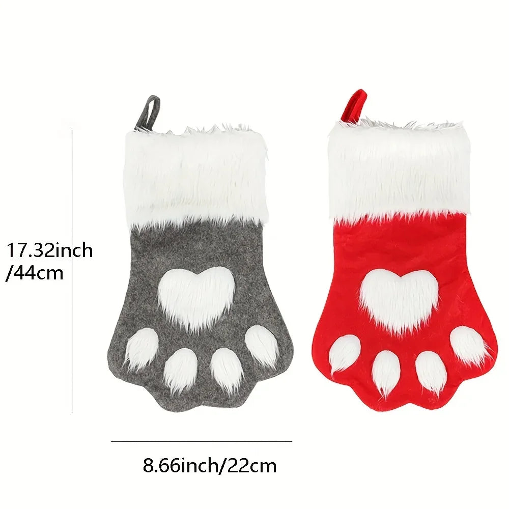 1pcs Christmas Stockings Home Decoration Accessories Plaid Christmas Gift Bags Pet Dog Cat Paw Stocking Socks Xmas Tree Ornament