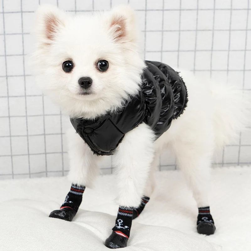 4pcs/set Waterproof Winter Dog Shoes Dog Rubber Cotton Socks Anti-slip Rain Snow Boots Thick Warm For Small Cats Outdoor Boots