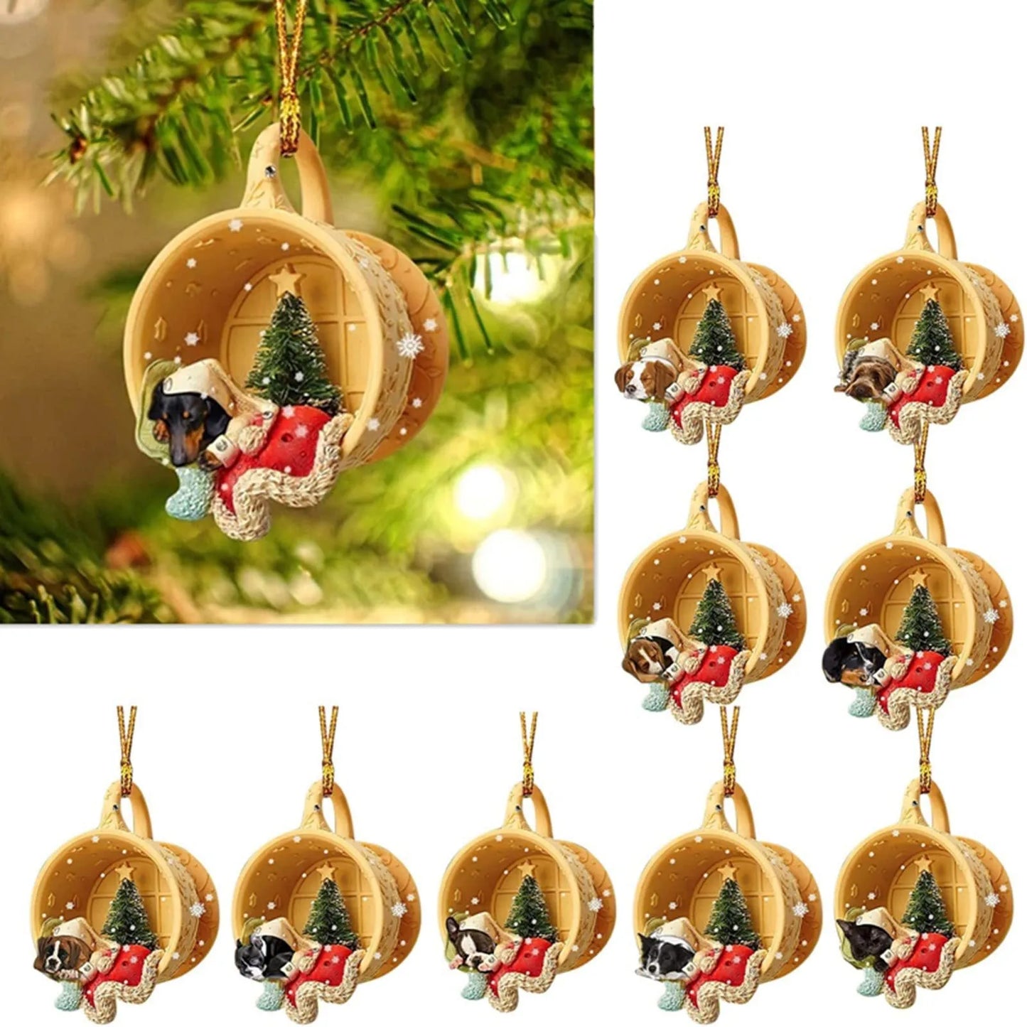 1PC Acrylic Flat Pet Dog Christmas Tree Pendant Cute Witch Hat Dog Hanging Decora Adjustable Ornaments Party Decorative Supplies