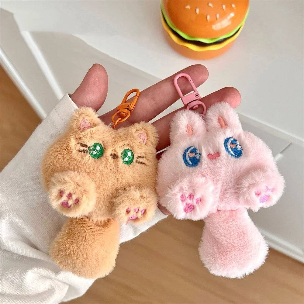 Bag Hanging Soft Cute Cat Plush Keychain Cartoon Stuffed Rabbit Doll Keyring Funny Lovely Animal Pendant with Tail Kids