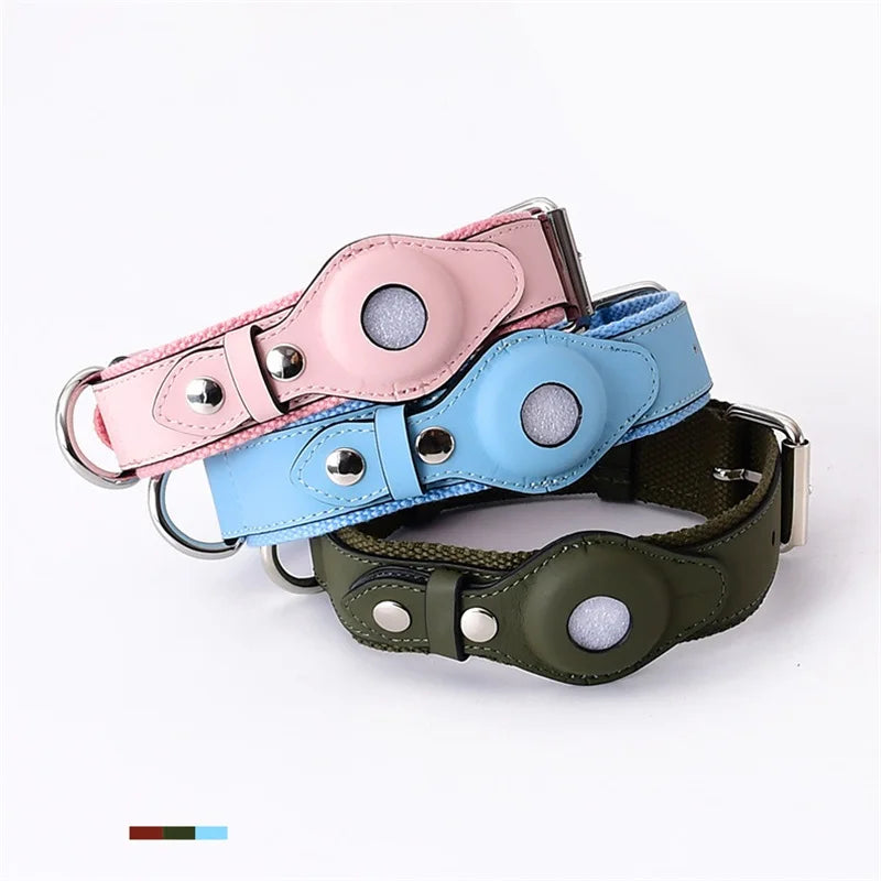 Leather Dog Collar Pet Adjustable Necklaces With Luxury Design For Apple Airtag LocationPositioning Device Cover Cat Accessories