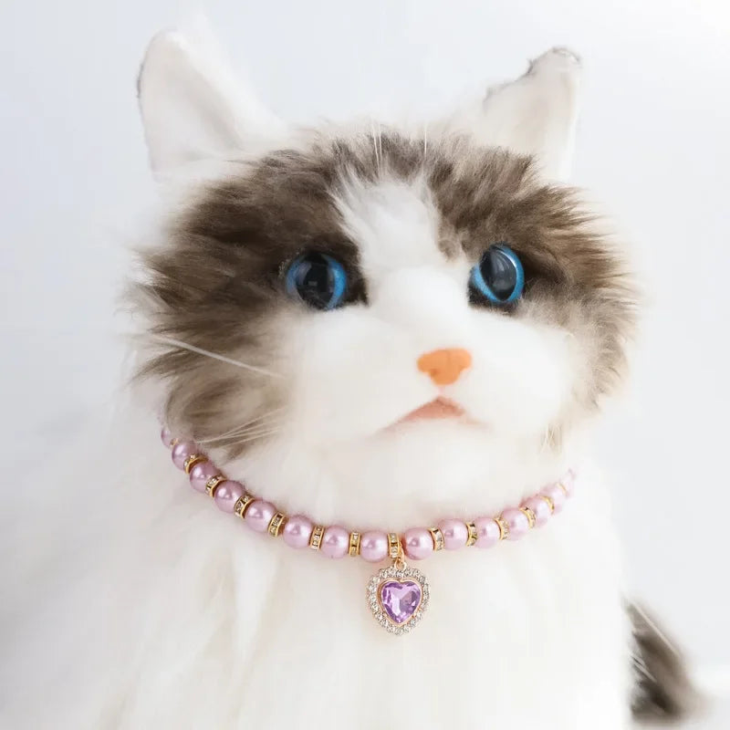 1pc Pet Cat Necklace Pet Pearl Necklace Cat and Dog Necklace Jewelry Love Diamond Products for Dog Birthday Gift Accessories