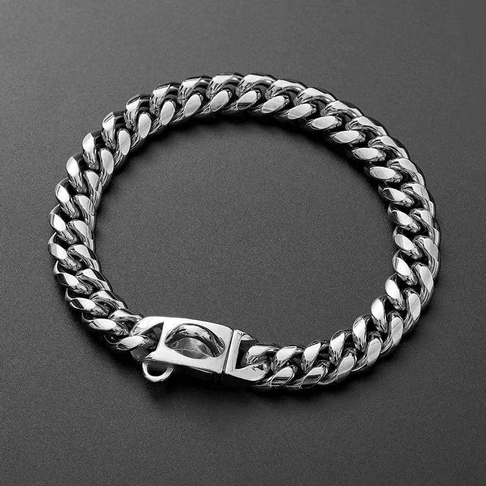 Strong Metal Dog Cuban Chain Collar Stainless Steel Pet Collar For Large Dogs Pitbull Bulldog Silver Gold Show Collar