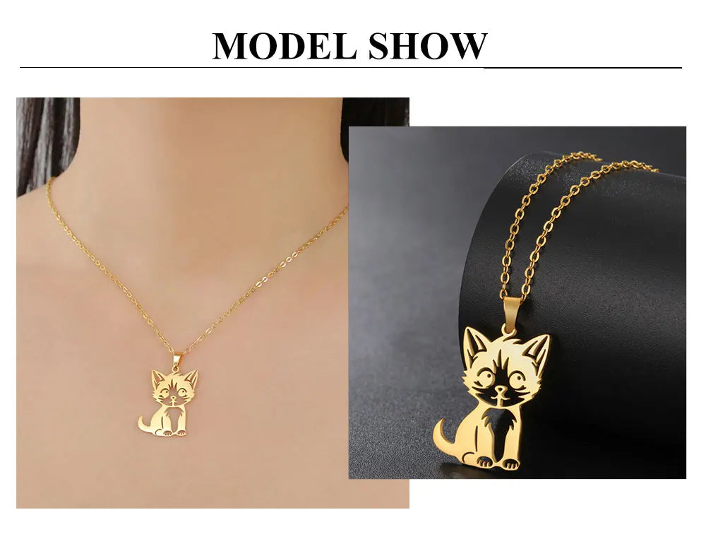 Cazador Cute Little Wild Cat Kitten Pendant Necklace for Women Stainless Steel Jewelry Necklaces Birthday Christmas Gift 2024