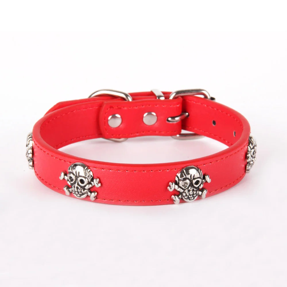 I Have Date With Pet Leather Skull Dog Accessories Dog Collar Personalized Cat Strap for Small Medium Dogs Red Blue Pet Supplies