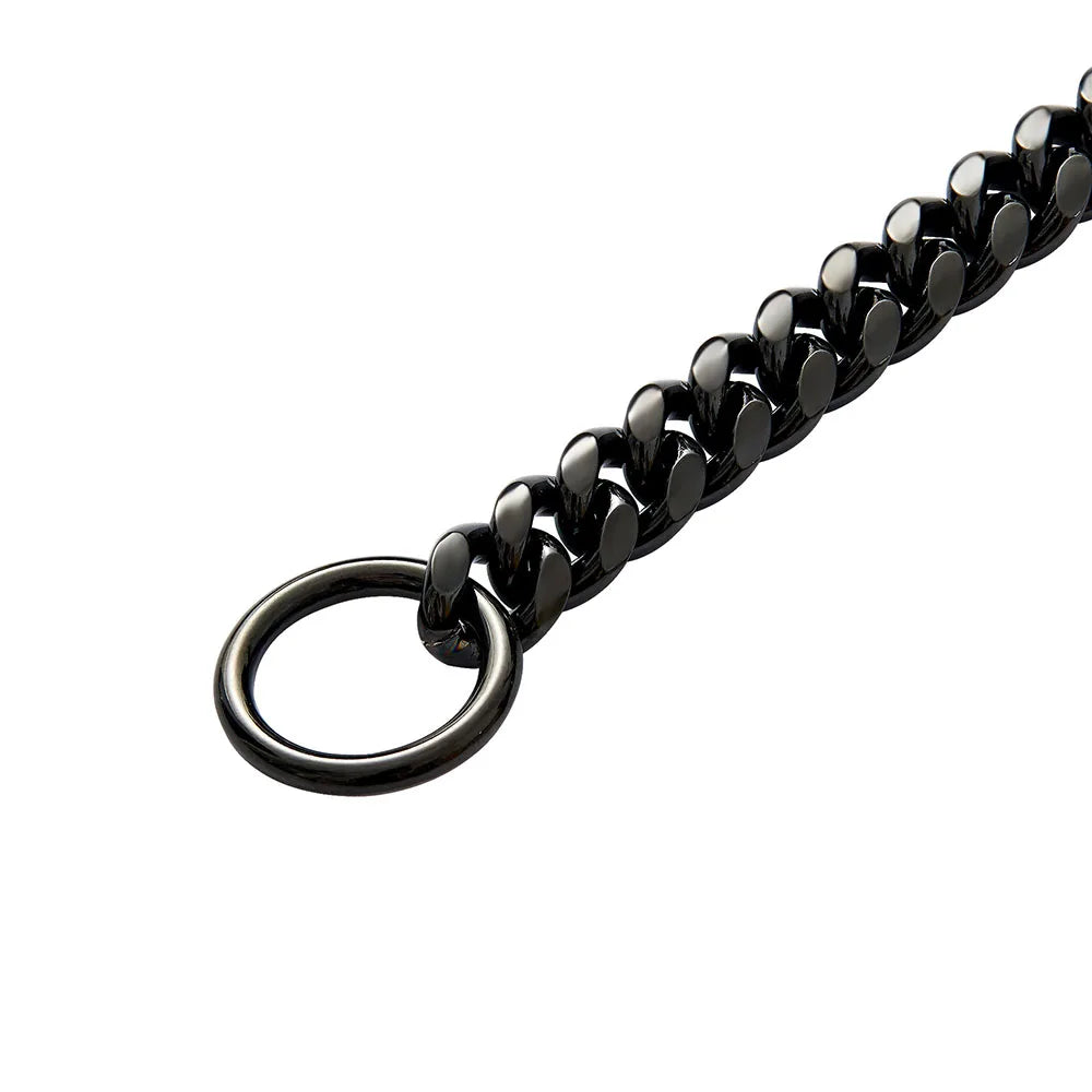 Dog Chain Collar Black Gold 10MM Cuban Link Dog Collar Stainless Steel Metal Slip Chain Collar for Dogs Heavy Duty & Chew Proof