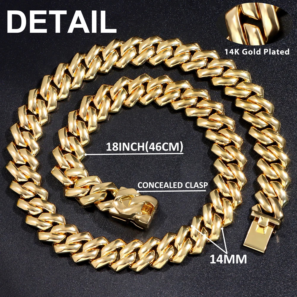 Dog Collar Chain Luxury Pet Cat Cuban Chain Collar For Small Medium Large Dogs 14MM Chunky Pet Necklace Jewelry Accessories