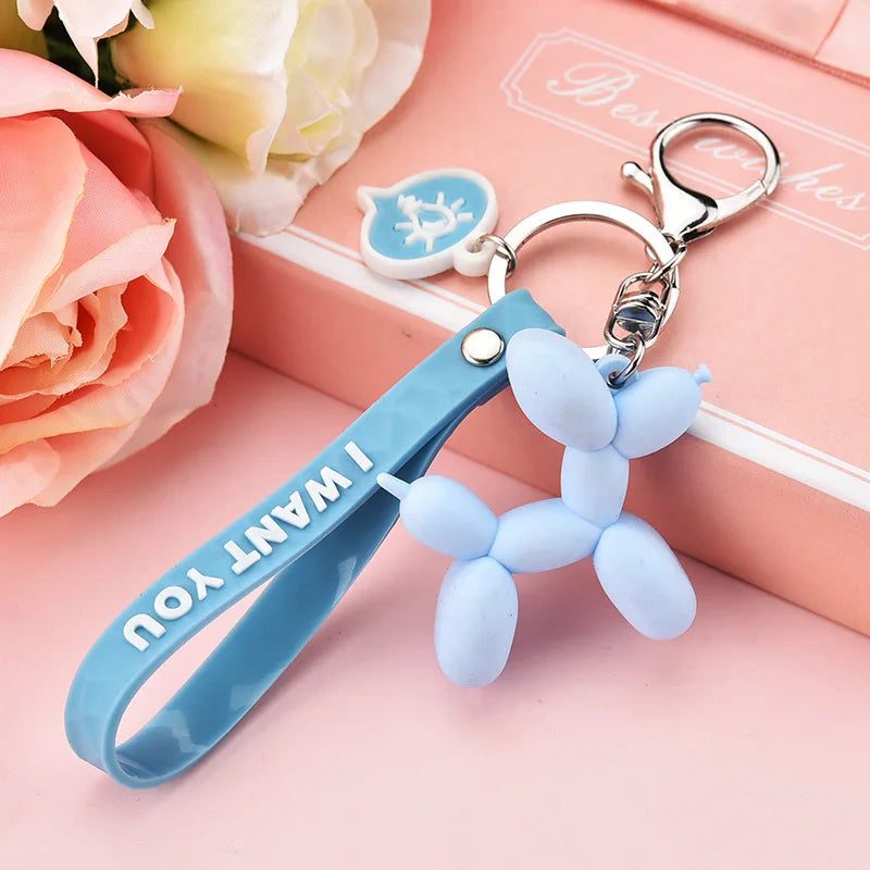 2022 New Fashion Stereo Cute Balloon Dog Keychain Key ring Creative Cartoon Mobile Phone Bag Car Pendant Fun Keychain