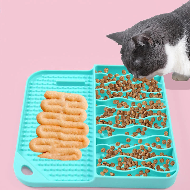 2 IN 1  Slow Feeder Dog Treat Puzzle Licking Mat Cats Bowls with Non-sliping Cups Silicone Sniffing Pad Pet for Dry/Wet Food