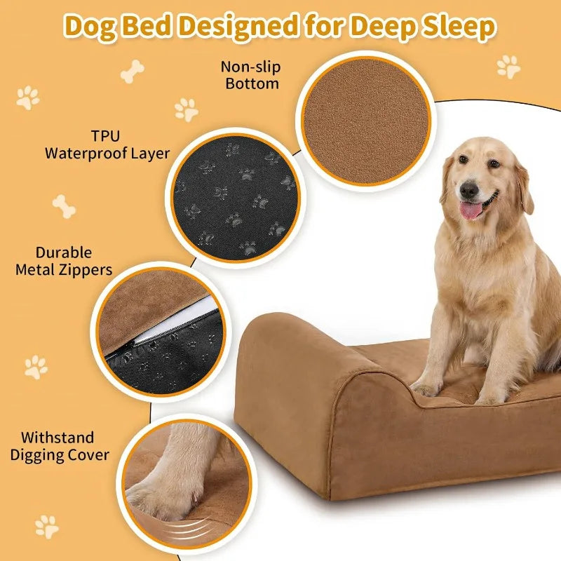 Large and Extra Large Dogs-Pet Bed with Scratch-Resistant Microsuede Cover&Machine Washable Removable Waterproof Cover,Khaki