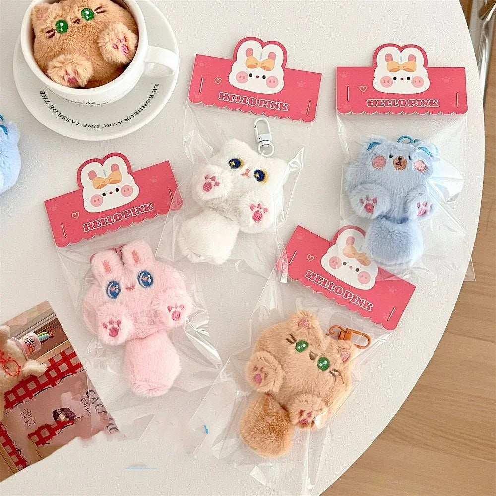 Bag Hanging Soft Cute Cat Plush Keychain Cartoon Stuffed Rabbit Doll Keyring Funny Lovely Animal Pendant with Tail Kids