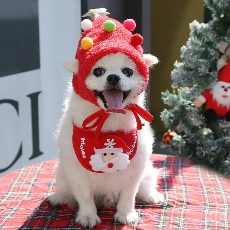 Dog Cat Christmas Hat Pets Clothes Bibs Puppy Cap Costume Accessories Xmas Home Decoration 2024 New Year Gift Bandana