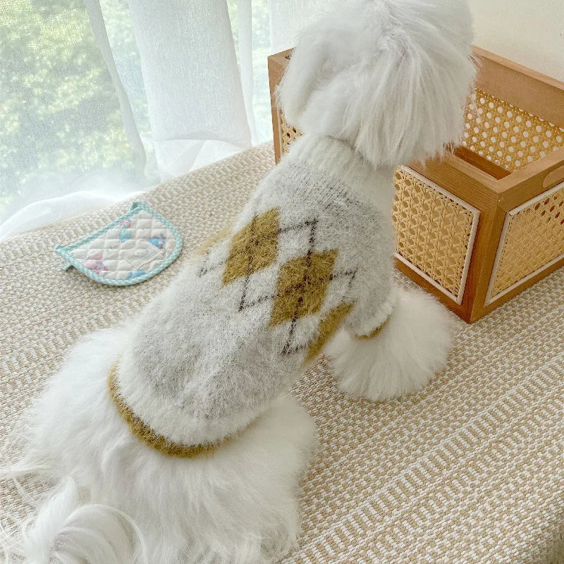 Pet Plush Sweater Pet Diamond Plaid Sweater Little Dog Senior Clothing Autumn and Winter Dog Coat Dog Clothes for Small Dogs