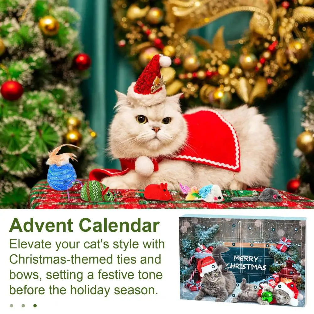 Advent Calendar for Pets Dog Chew Toy Assortment Christmas Cat Advent Calendar with Teasing Toys Bow Tie Collars Bandana for 24