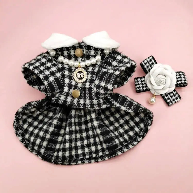 Autumn Winter Christmas Dog Dress Cute Flower Dog Clothes Red Plaid Dress Cat Pet Clothing Coat Dog Dresses for Small Dogs