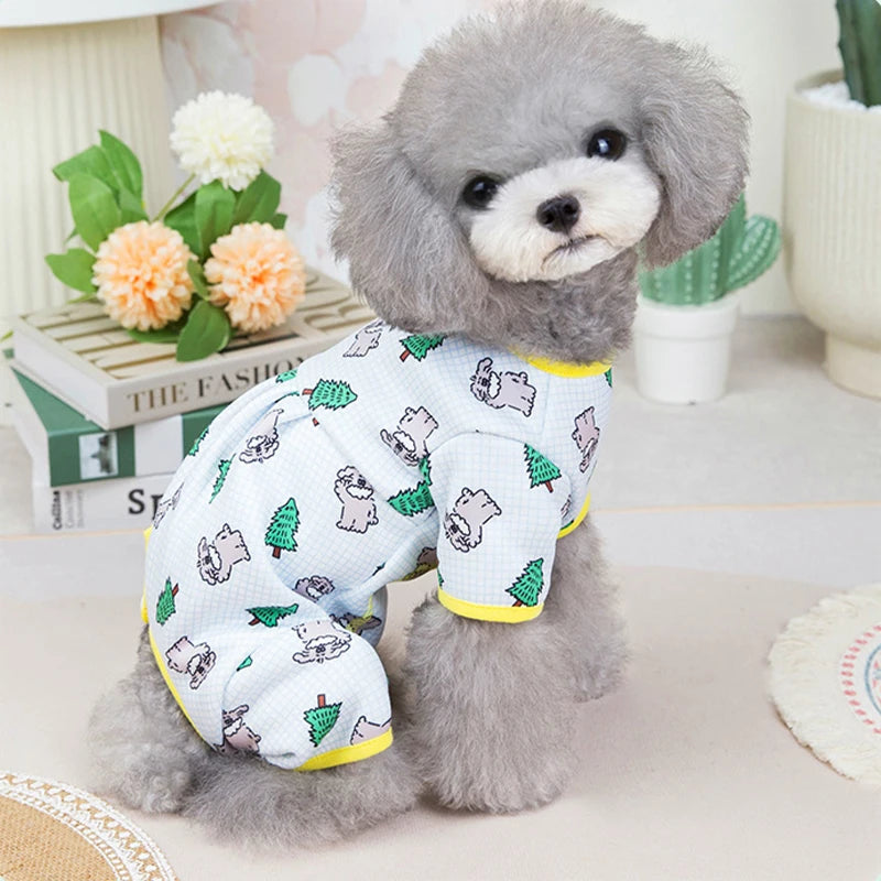 Fashion Pet Dog Clothes for Small Dogs Spring Dog Jumpsuit Cartoon Print Puppy Pajamas Cute Cat Clothing Pet Chihuahua Clothes