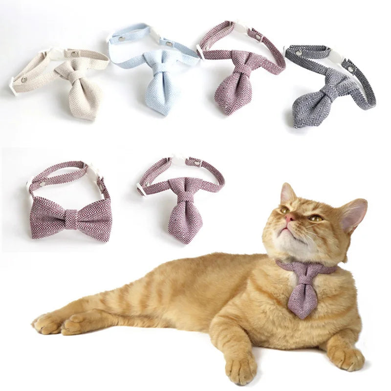 Solid Color Pets Cat Collars Adjustable Puppy Chihuahua Necklace Safety Buckle Kitten Bow Tie Rabbit Necktie