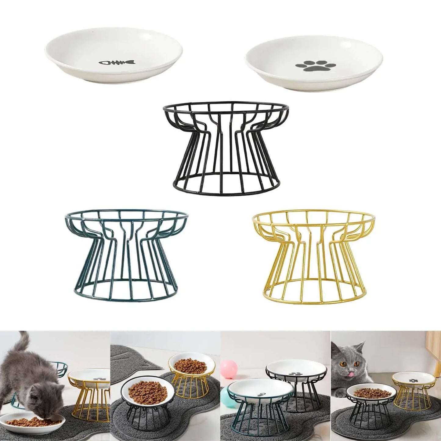 1PC Cat and Dog Bowl Pet Feeding Dish Metal Raised Stand Cat Food Bowl Water Feeder Cat Elevated Feeder Neck Pet Ceramic Bowl