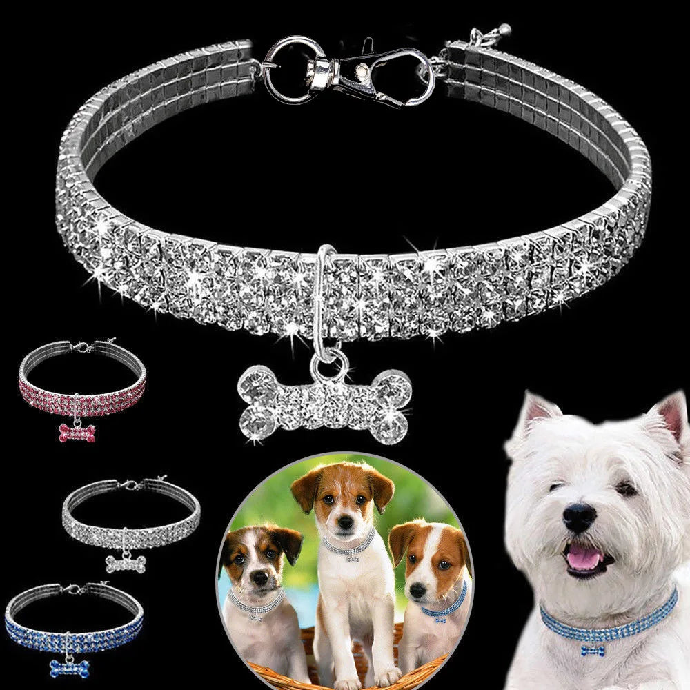 1Pcs Luxury Dog Collar for Big Small Dog Luxury Glitter Jeweled Bone Pendent Luxury Faux Crystal Dog Collar Dog Accessories