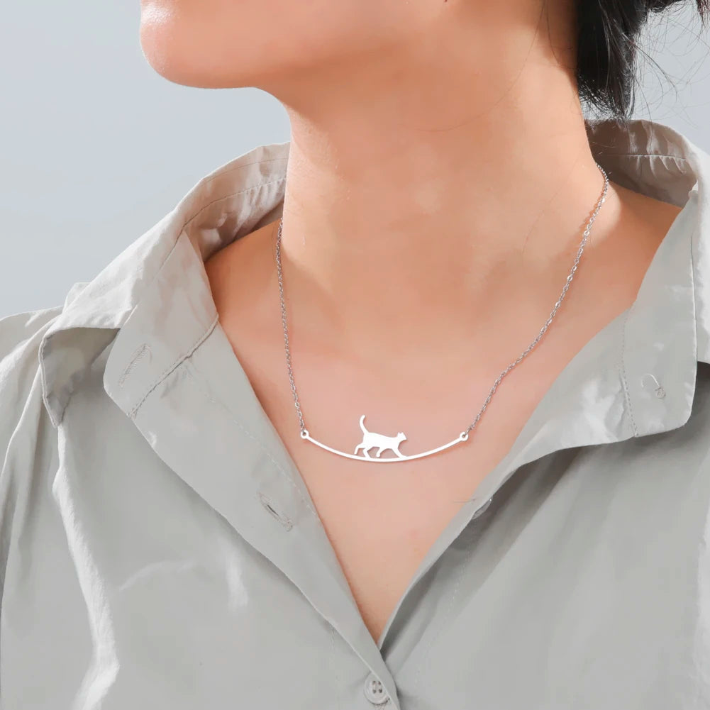 Cazador Cute Animal Cat Pendant Necklace for Women Girls Lovely Paw Choker Neck Chain Stainless Steel Jewelry Birthday Gift 2024