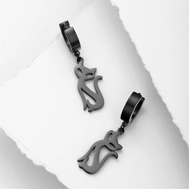 Stainless Steel Earrings for Women Girls Punk Cat Drop Earrings Earring Animal Jewelry Gift