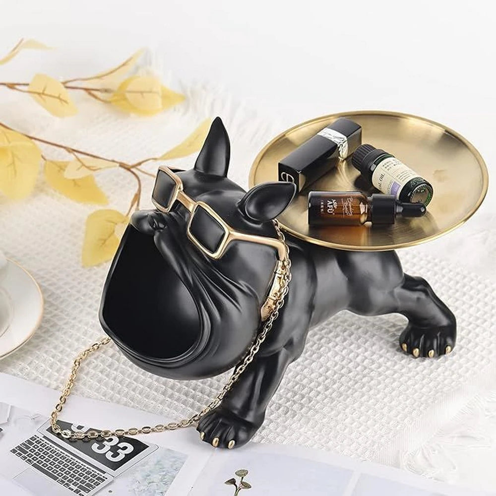 Cool French Bulldog Butler Décor with Tray,Big Mouth Dog Statue Home Decor,Storage Box,Animal Resin Sculputre,Figurine Art Gift