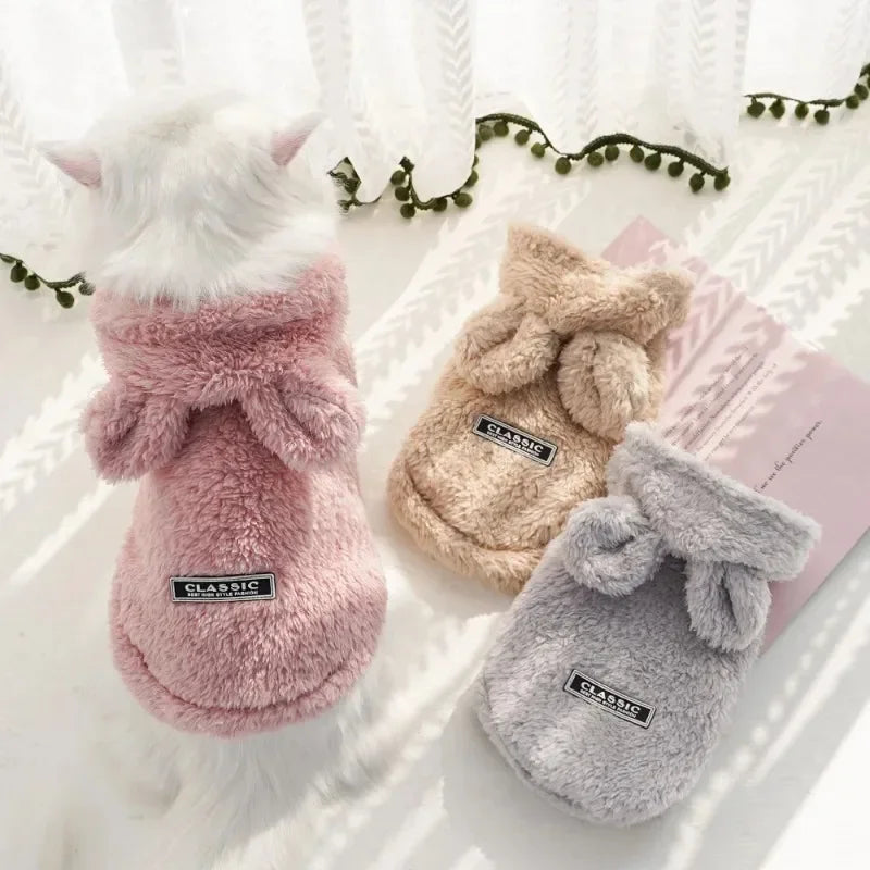 Flannel Dog Hoodies Winter Pet Dog Clothes for Dogs Coat Jacket Cute Beat Ear Dog Sweater Puppy Pet Apparel