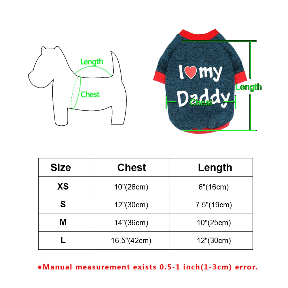 Small Dog Clothes Cute Puppy Cat Clothing Cotton T-shirt Chihuahua Pug Clothes Vest Spring Autumn Pet Costume I Love Daddy Mommy