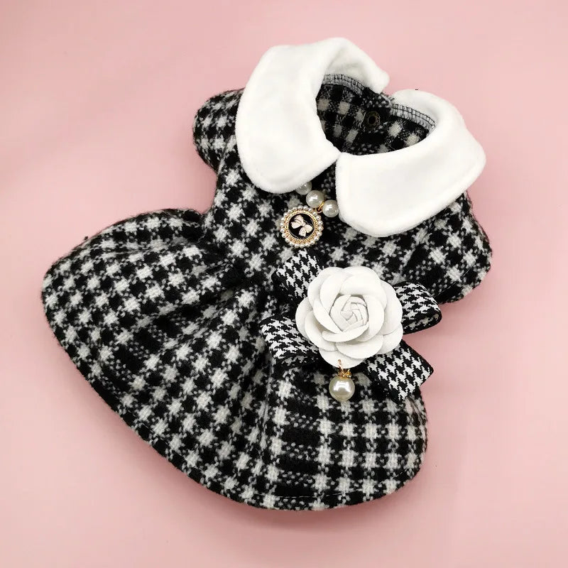 Autumn Winter Christmas Dog Dress Cute Flower Dog Clothes Red Plaid Dress Cat Pet Clothing Coat Dog Dresses for Small Dogs