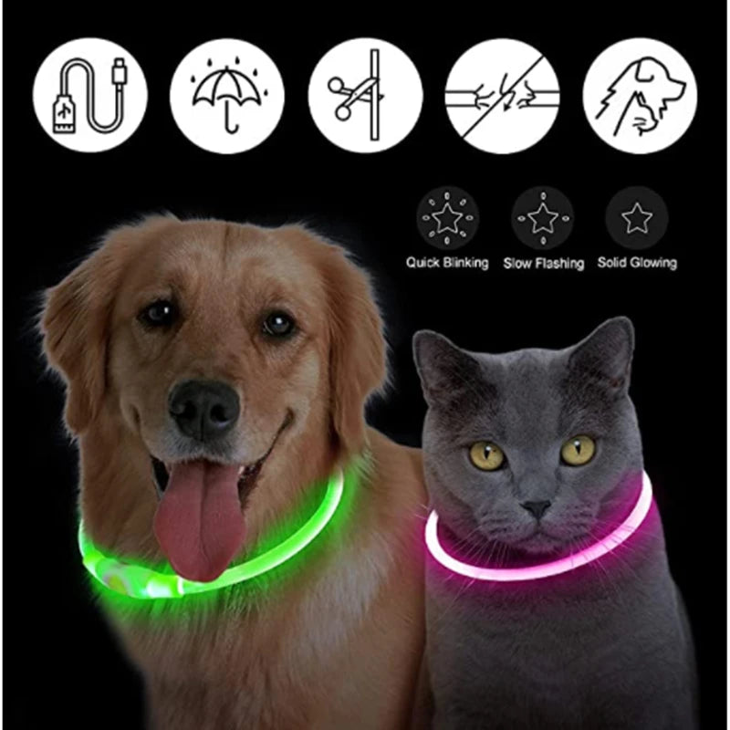 Luminous Dog Collar Light Charge Cat Necklace, Led Fashion Flashing DIY Glowing Safety Collar for Dogs Nighttime Pet Accessorie