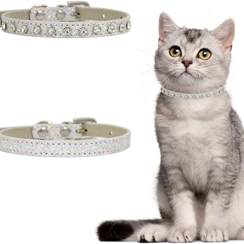 Cute Bling Rhinestone Dog Collar Crystal Diamond Cat Collar Kitten Puppy Collars for Small Medium Pets