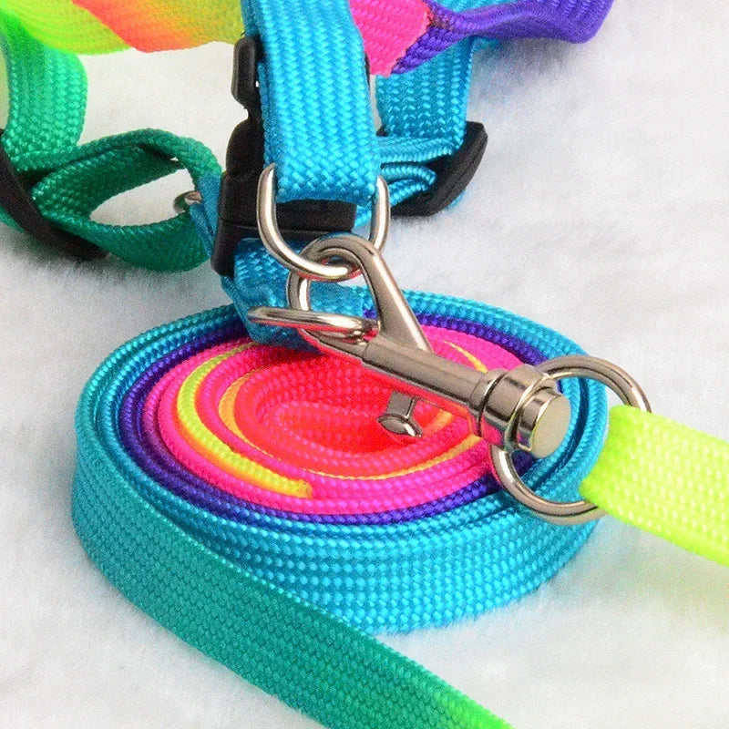 Colorful Rainbow Pet Dog Collar Harness Leash Soft Walking Harness Lead Colorful and Durable Traction Rope Nylon 120cm