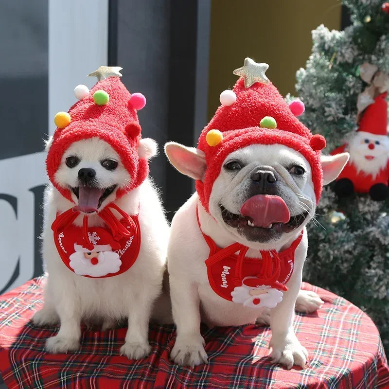 Dog Cat Christmas Hat Pets Clothes Bibs Puppy Cap Costume Accessories Xmas Home Decoration 2024 New Year Gift Bandana