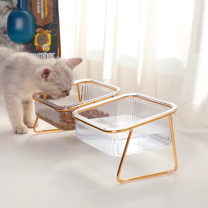 Cat Bowl Transparent High Foot Cat Bowl Oblique Mouth Protects Cervical Neck Drinking Cat Grain Bowl Dog Pet E Double Bowl