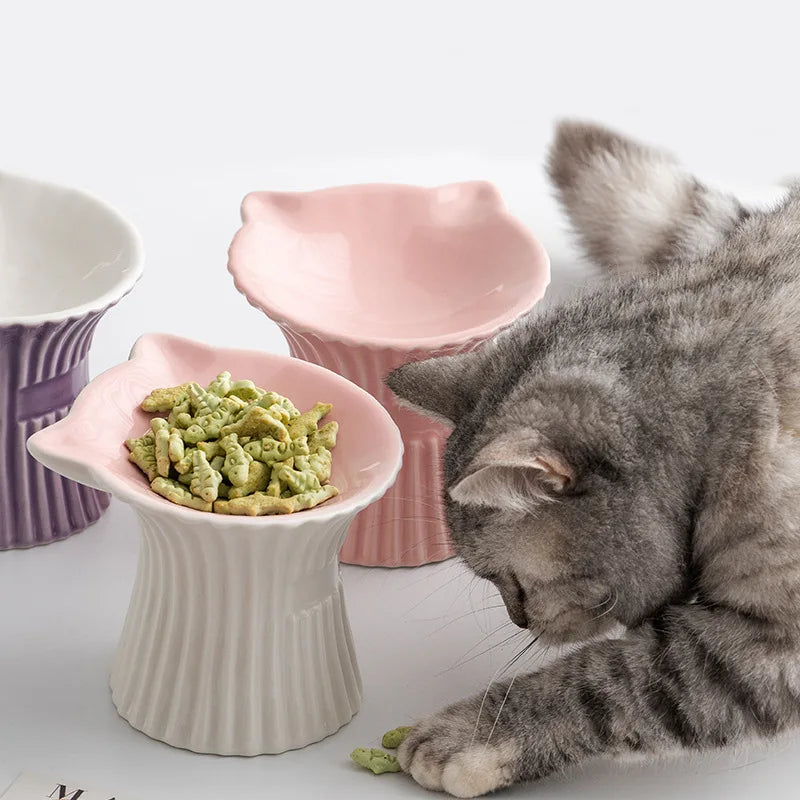 Pet Ceramic Bowl High Legged Food Bowl Neck Protection Cat Dog Water Bowl Feeder Supplies